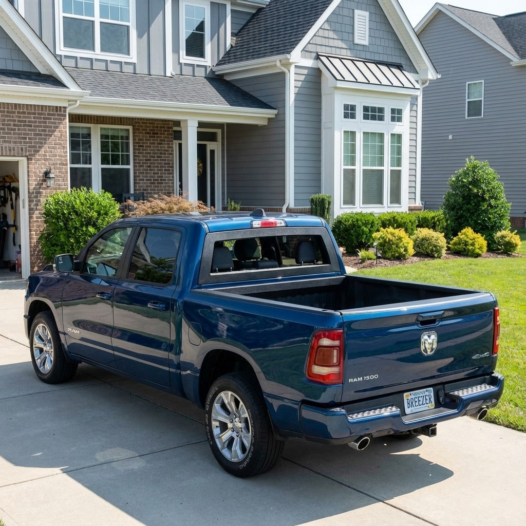 Breezer window with ABS frame on a 2009+ RAM 1500 pickup truck