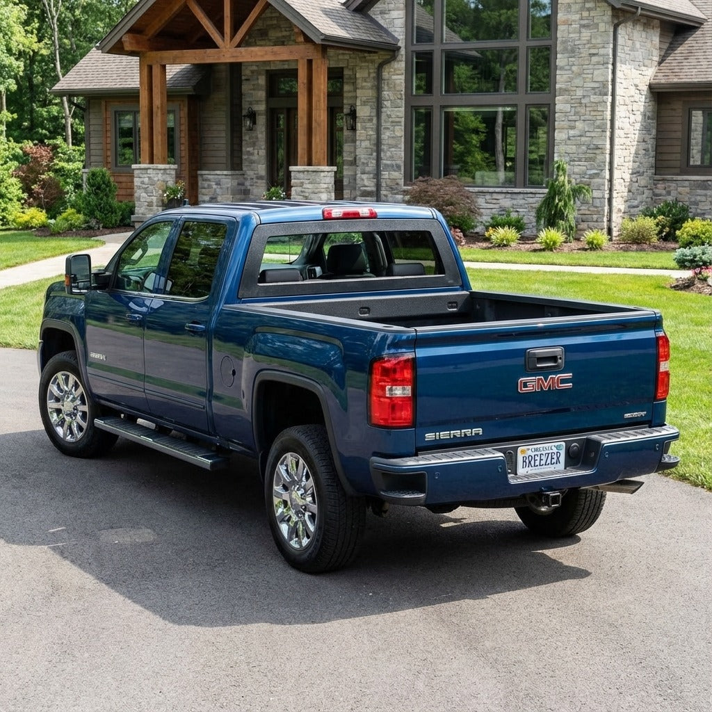 Breezer window with ABS frame on a 2015-2019 GMC Sierra HD pickup truck