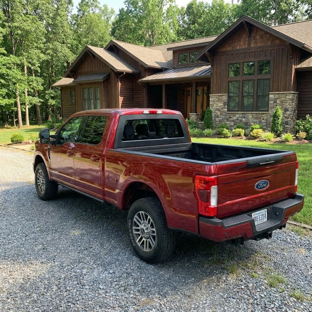Breezer window with ABS frame on a 2017+ Ford Super Duty pickup truck