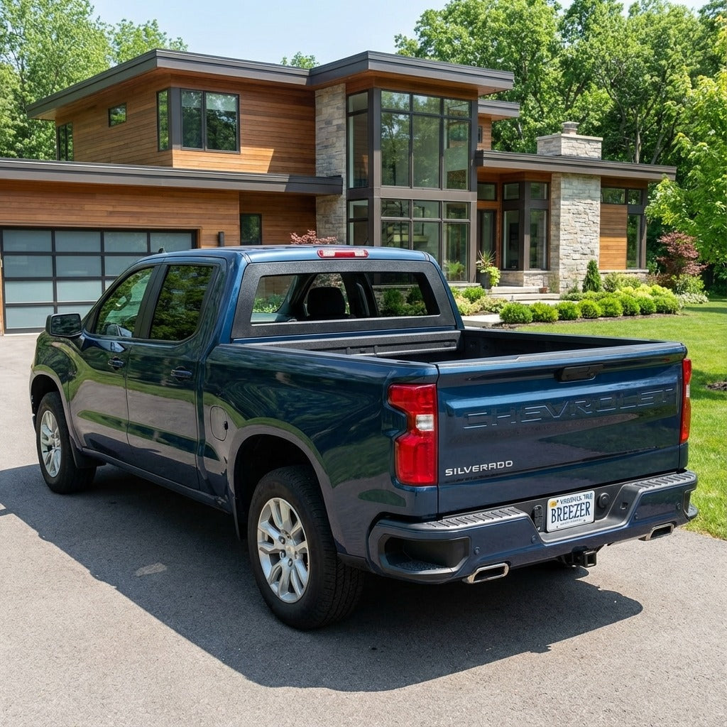 Breezer window with ABS frame on a 2019+ Chevy Silverado 1500 pickup truck