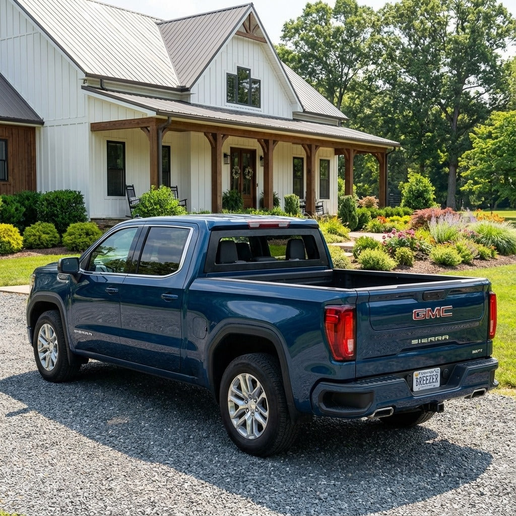 Breezer window with ABS frame on a 2019+ GMC Sierra 1500 pickup truck