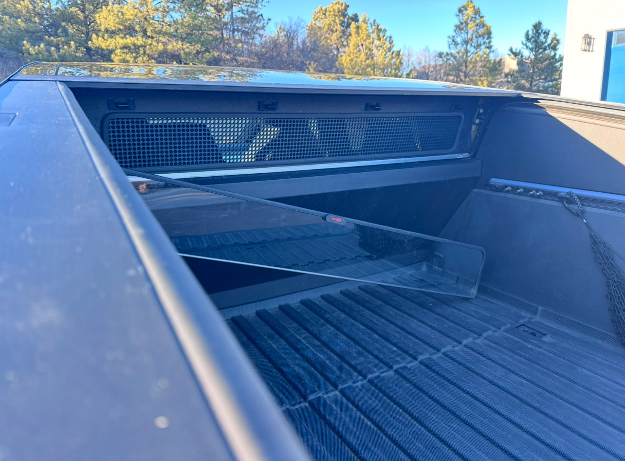 Breezer window with ABS frame on a Tesla Cybertruck pickup truck